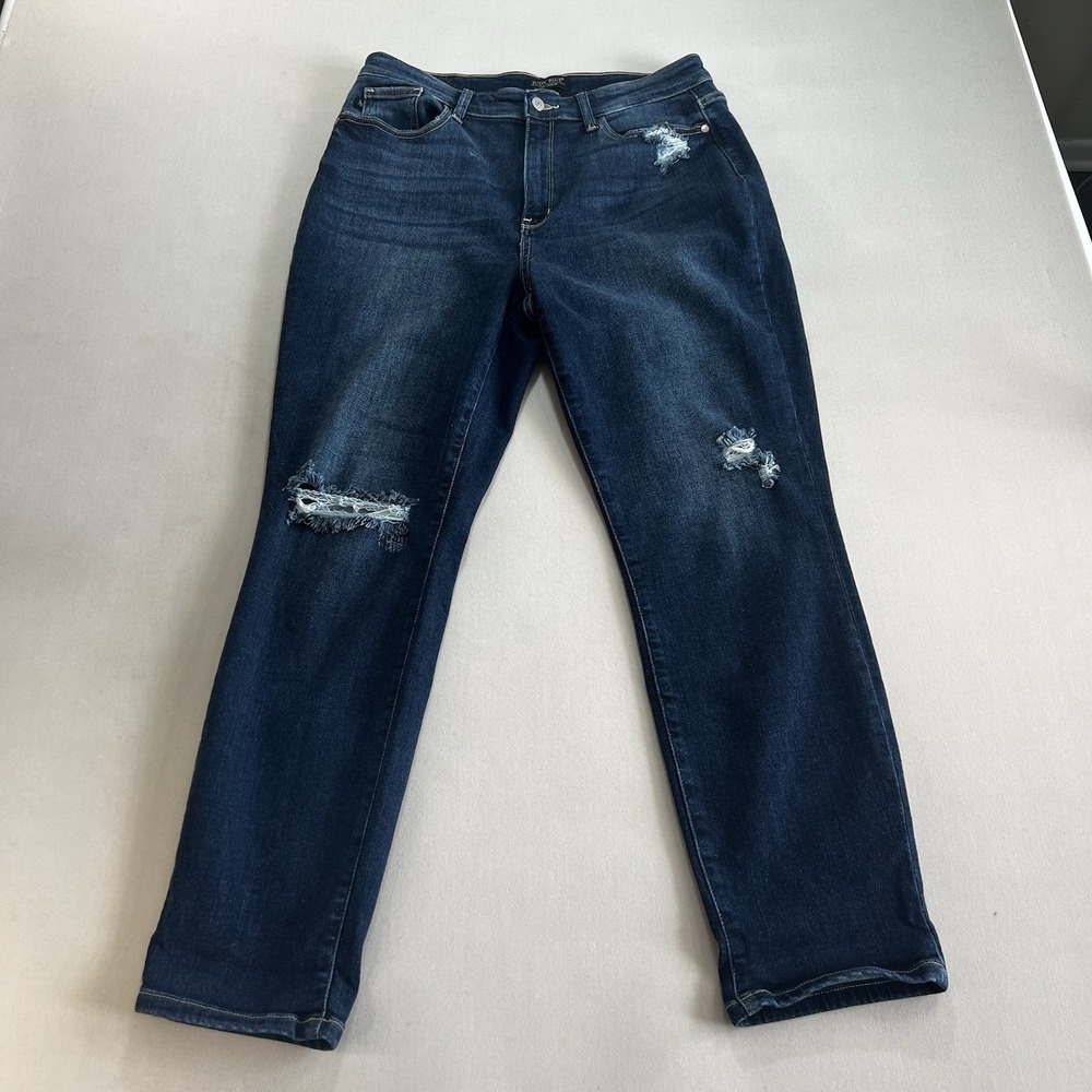 Judy Blue Boyfriend Fit Distressed Dark Wash Denim Jeans 11/30 JB82328MD